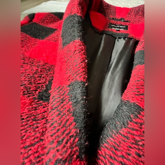 Lucky Brand Buffalo Check Plaid Oversized Wool Blend Coat, Red & Black, Sz - L - Picture 10 of 16